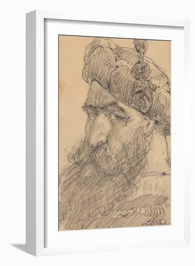 Recto: Head of a Bearded Man in a Hat, Praying, 1667 (Graphite on Paper)-Jan Matejko-Framed Giclee Print