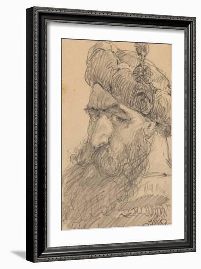 Recto: Head of a Bearded Man in a Hat, Praying, 1667 (Graphite on Paper)-Jan Matejko-Framed Giclee Print