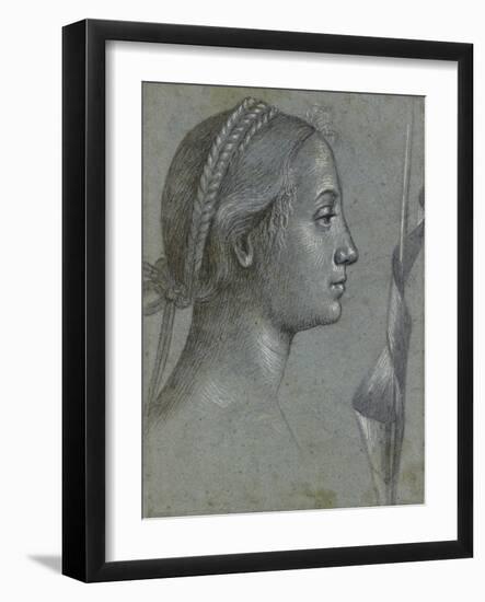 Recto: Head of a Woman with a Pennant Wound Round a Pole (Black Chalk with Brown Wash-Vittore Carpaccio-Framed Giclee Print