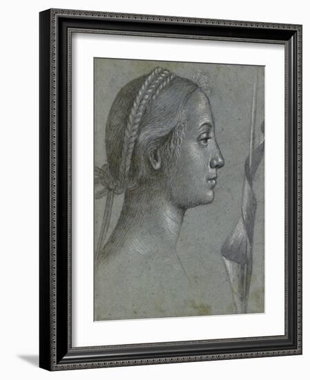 Recto: Head of a Woman with a Pennant Wound Round a Pole (Black Chalk with Brown Wash-Vittore Carpaccio-Framed Giclee Print