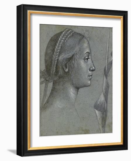 Recto: Head of a Woman with a Pennant Wound Round a Pole (Black Chalk with Brown Wash-Vittore Carpaccio-Framed Giclee Print