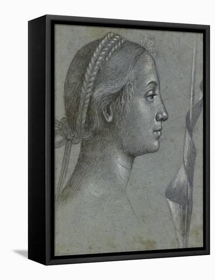 Recto: Head of a Woman with a Pennant Wound Round a Pole (Black Chalk with Brown Wash-Vittore Carpaccio-Framed Premier Image Canvas