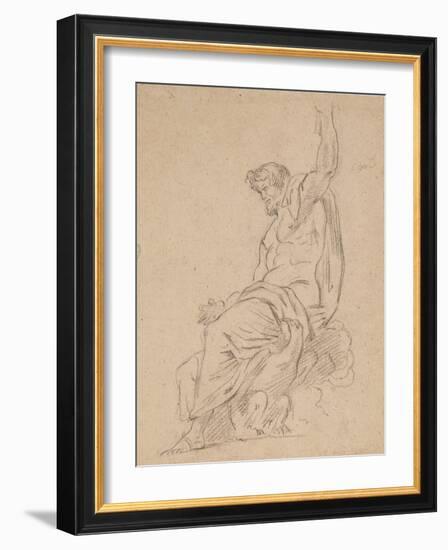 Recto: Seated Figure of a Man, Possibly of Jupiter, on an Eagle, Reaching up with His Left Hand, 18-Ferdinand Victor Eugene Delacroix-Framed Giclee Print