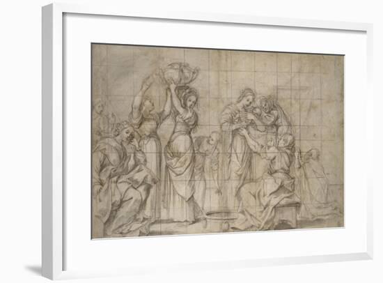 Recto: the Birth of the Baptist (Black Chalk with Pen and Brown Ink and Grey Wash-Lodovico Carracci-Framed Giclee Print