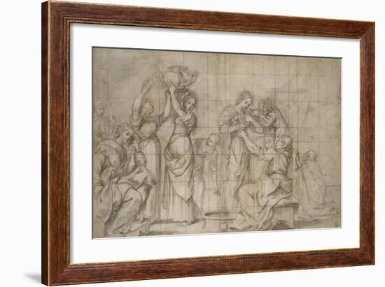 Recto: the Birth of the Baptist (Black Chalk with Pen and Brown Ink and Grey Wash-Lodovico Carracci-Framed Giclee Print