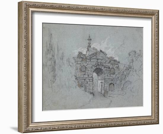 Recto: the Ruined Arch at Kew (Red, Black and White Chalk on Blue Paper)-Richard Wilson-Framed Giclee Print