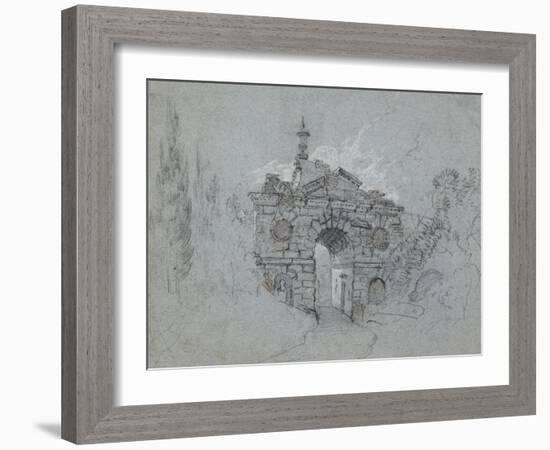 Recto: the Ruined Arch at Kew (Red, Black and White Chalk on Blue Paper)-Richard Wilson-Framed Giclee Print