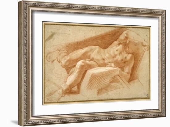 Recumbent Youth Posed Nude, Except for His Hose Pulled Down to His Ankles-Annibale Carracci-Framed Giclee Print