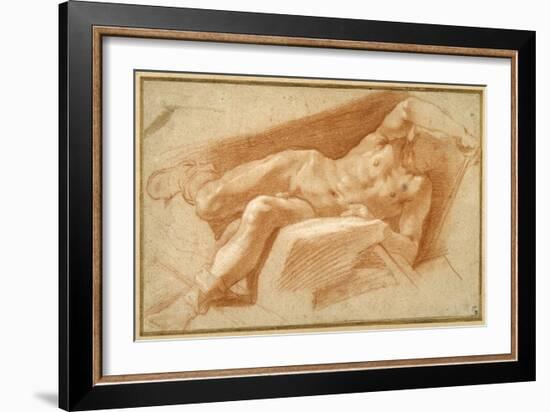 Recumbent Youth Posed Nude, Except for His Hose Pulled Down to His Ankles-Annibale Carracci-Framed Giclee Print