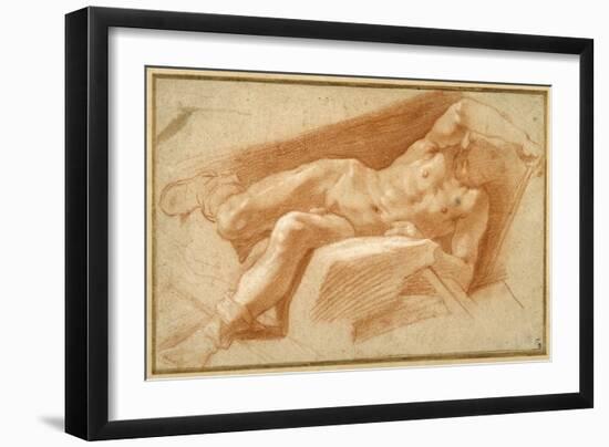 Recumbent Youth Posed Nude, Except for His Hose Pulled Down to His Ankles-Annibale Carracci-Framed Giclee Print