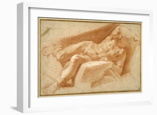 Recumbent Youth Posed Nude, Except for His Hose Pulled Down to His Ankles-Annibale Carracci-Framed Giclee Print