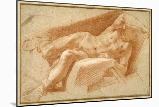 Recumbent Youth Posed Nude, Except for His Hose Pulled Down to His Ankles-Annibale Carracci-Mounted Giclee Print
