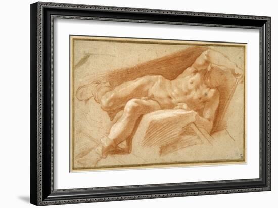 Recumbent Youth Posed Nude, Except for His Hose Pulled Down to His Ankles-Annibale Carracci-Framed Giclee Print