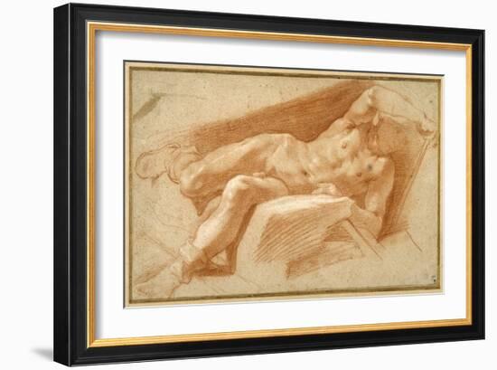 Recumbent Youth Posed Nude, Except for His Hose Pulled Down to His Ankles-Annibale Carracci-Framed Giclee Print