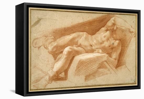 Recumbent Youth Posed Nude, Except for His Hose Pulled Down to His Ankles-Annibale Carracci-Framed Premier Image Canvas