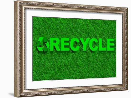 Recycle Word over Green Grass-marphotography-Framed Art Print