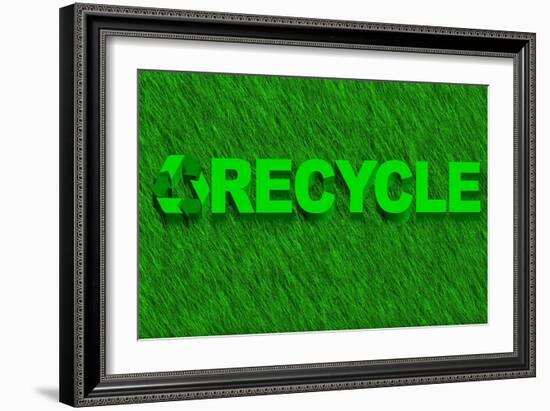 Recycle Word over Green Grass-marphotography-Framed Art Print