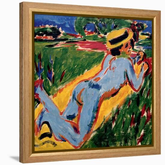 Recycling Blue Nude in a Straw Hat, 1909-Ernst Ludwig Kirchner-Framed Premier Image Canvas