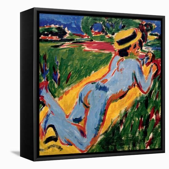 Recycling Blue Nude in a Straw Hat, 1909-Ernst Ludwig Kirchner-Framed Premier Image Canvas