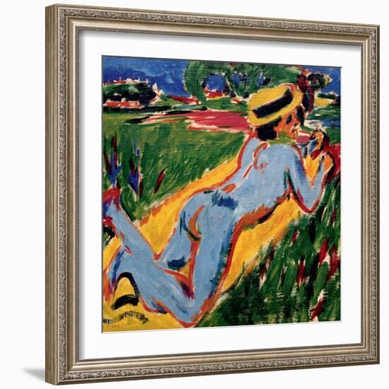 Recycling Blue Nude in a Straw Hat, 1909-Ernst Ludwig Kirchner-Framed Giclee Print