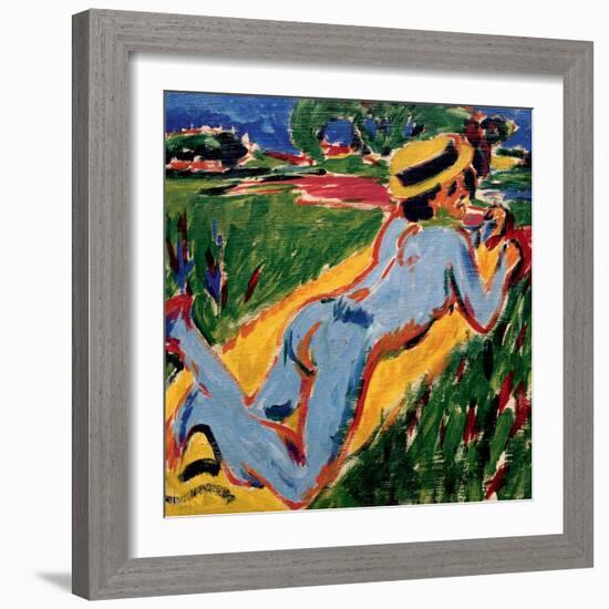 Recycling Blue Nude in a Straw Hat, 1909-Ernst Ludwig Kirchner-Framed Giclee Print