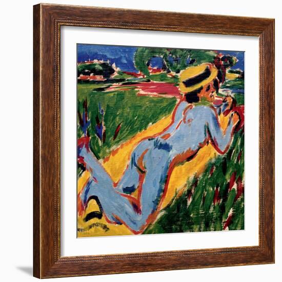 Recycling Blue Nude in a Straw Hat, 1909-Ernst Ludwig Kirchner-Framed Giclee Print