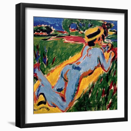 Recycling Blue Nude in a Straw Hat, 1909-Ernst Ludwig Kirchner-Framed Giclee Print