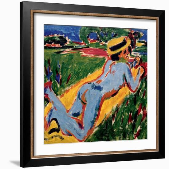 Recycling Blue Nude in a Straw Hat, 1909-Ernst Ludwig Kirchner-Framed Giclee Print
