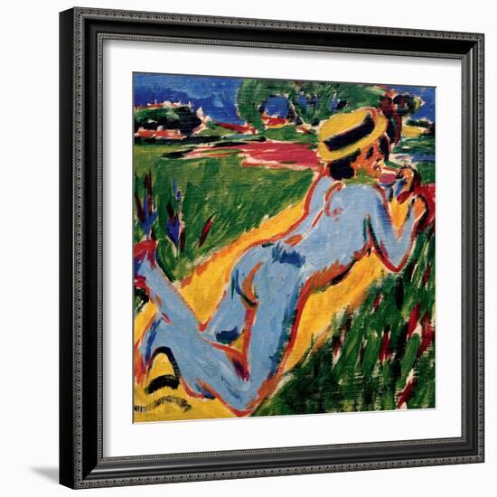 Recycling Blue Nude in a Straw Hat, 1909-Ernst Ludwig Kirchner-Framed Giclee Print