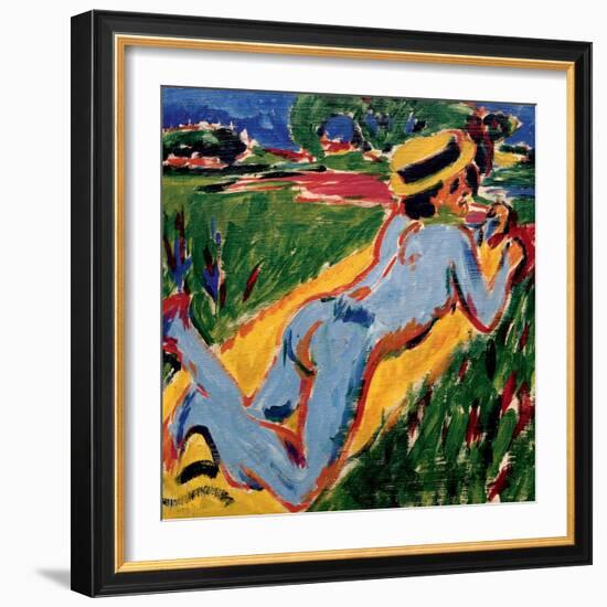 Recycling Blue Nude in a Straw Hat, 1909-Ernst Ludwig Kirchner-Framed Giclee Print