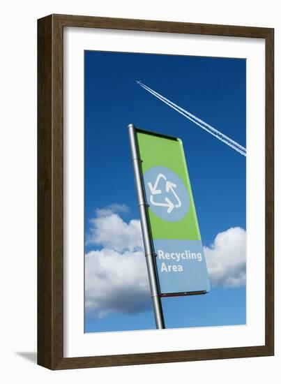 Recycling Sign with Jet Contrail-Mark Sykes-Framed Photographic Print