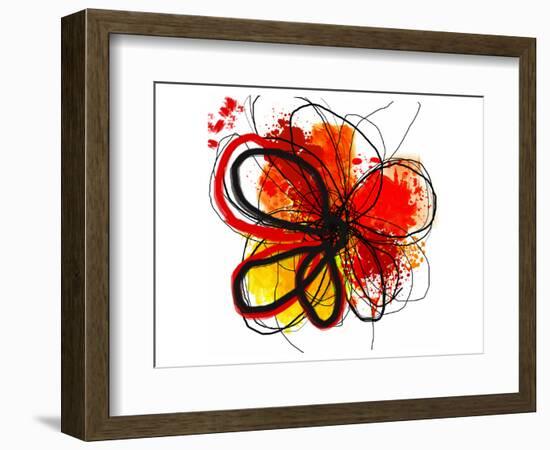 Red Abstract Brush Splash Flower I-Irena Orlov-Framed Premium Giclee Print