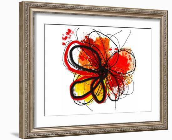 Red Abstract Brush Splash Flower I-Irena Orlov-Framed Art Print