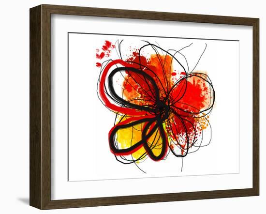 Red Abstract Brush Splash Flower I-Irena Orlov-Framed Art Print