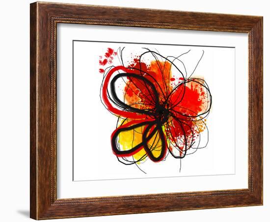 Red Abstract Brush Splash Flower I-Irena Orlov-Framed Art Print