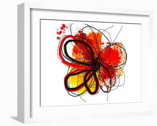 Red Abstract Brush Splash Flower I-Irena Orlov-Framed Art Print