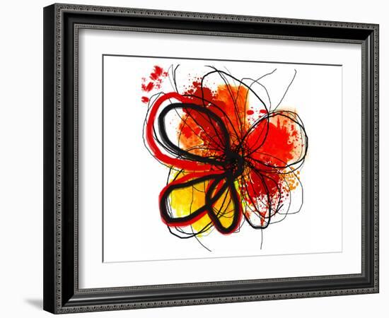 Red Abstract Brush Splash Flower I-Irena Orlov-Framed Art Print