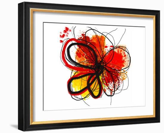 Red Abstract Brush Splash Flower I-Irena Orlov-Framed Art Print