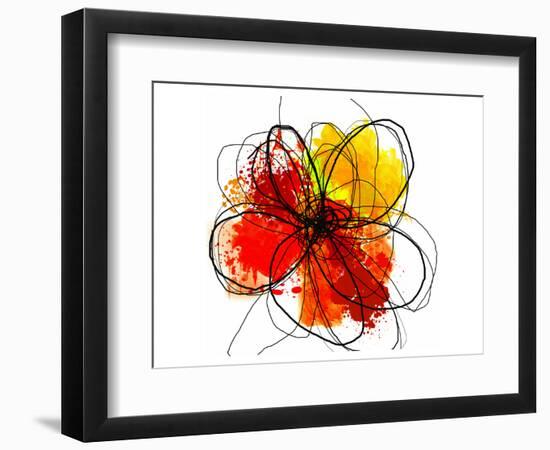 Red Abstract Brush Splash Flower II-Irena Orlov-Framed Art Print