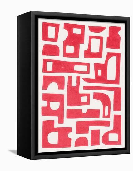 Red Abstract Shapes / Lino Print-Alisa Galitsyna-Framed Premier Image Canvas