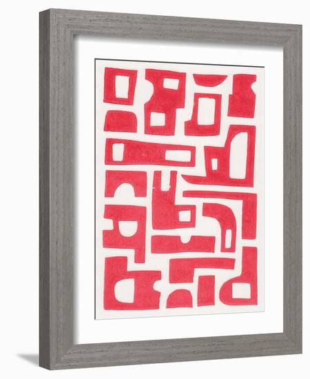 Red Abstract Shapes / Lino Print-Alisa Galitsyna-Framed Photographic Print