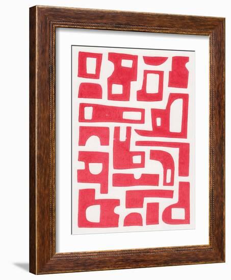 Red Abstract Shapes / Lino Print-Alisa Galitsyna-Framed Photographic Print