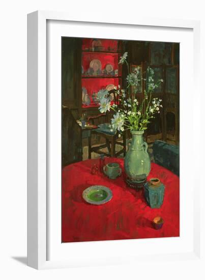 Red Alcove with Daisies (Oil on Canvas)-Susan Ryder-Framed Giclee Print