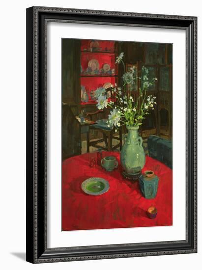 Red Alcove with Daisies (Oil on Canvas)-Susan Ryder-Framed Giclee Print