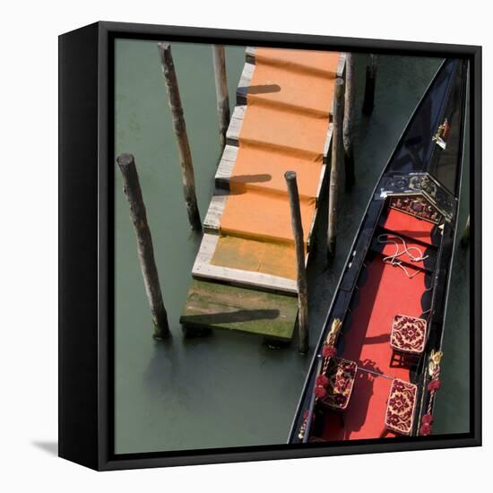 Red and Black Gondola and Orange Jetty, Venice-Mike Burton-Framed Premier Image Canvas