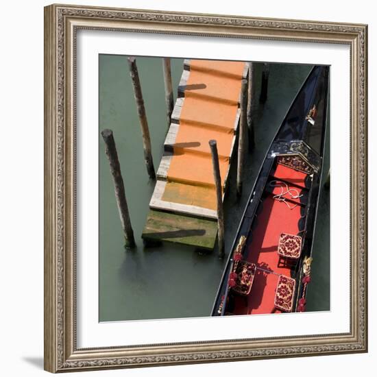 Red and Black Gondola and Orange Jetty, Venice-Mike Burton-Framed Photographic Print