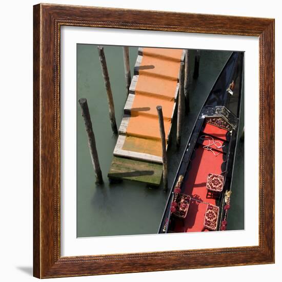 Red and Black Gondola and Orange Jetty, Venice-Mike Burton-Framed Photographic Print