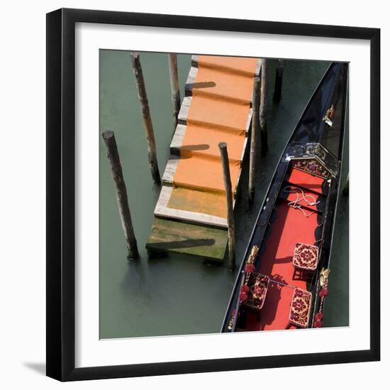 Red and Black Gondola and Orange Jetty, Venice-Mike Burton-Framed Photographic Print