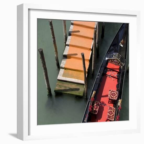 Red and Black Gondola and Orange Jetty, Venice-Mike Burton-Framed Photographic Print