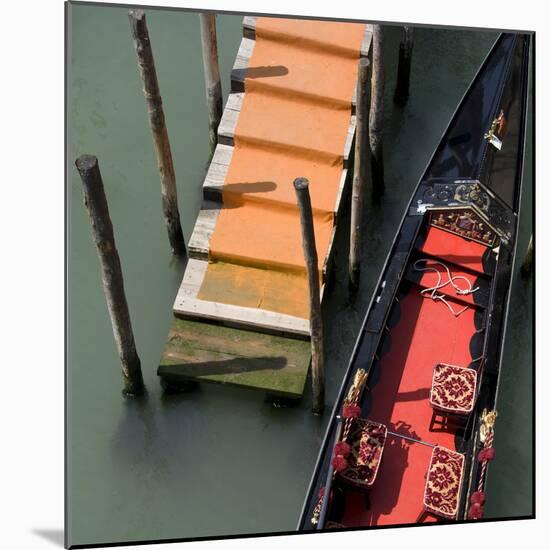 Red and Black Gondola and Orange Jetty, Venice-Mike Burton-Mounted Photographic Print